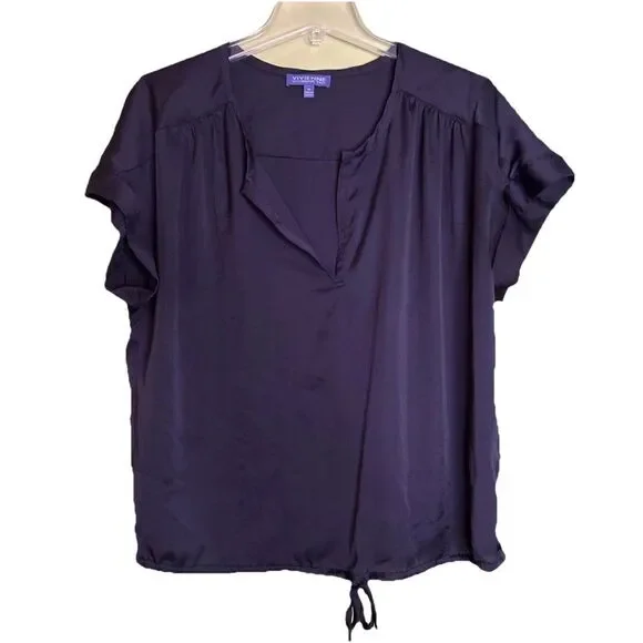 Vivienne Tam Womens size Medium Top Black Blouse Tie Waist FLAW-spot - Picture 2 of 6